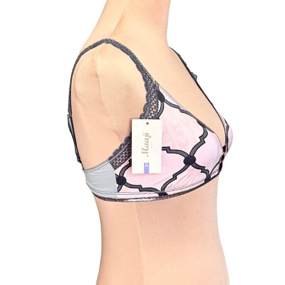 NWT Maaji Intimates Pink Grey Printed Halter Bralette Sz. L - Picture 5 of 14